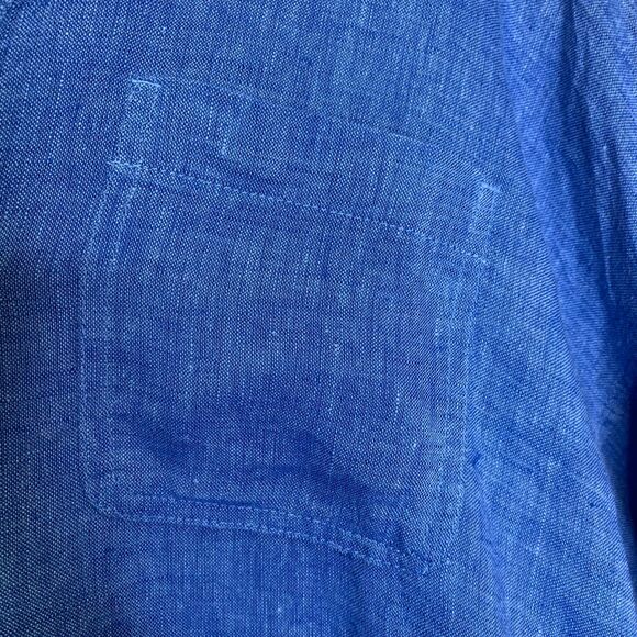 Pure Jill Linen Blue Tunic Top V-Neck Button Front Roll Tab Sleeve Relaxed Fit M - Picture 6 of 11